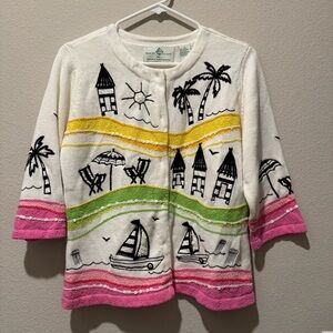 Design Options Philip & Jane Gordon Cardigan Sea Scape Beach Sailboat Grannycore